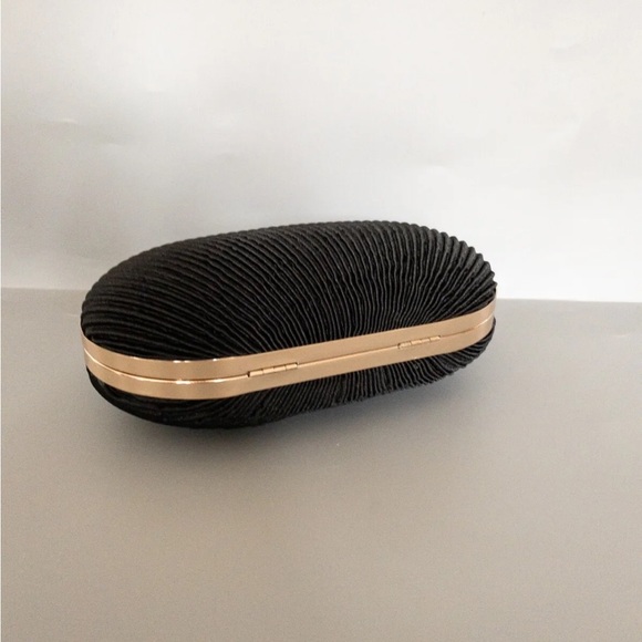 Bow Satin Evening Clutch Bag Hard-case With Chain Strap - Picture 5 of 6